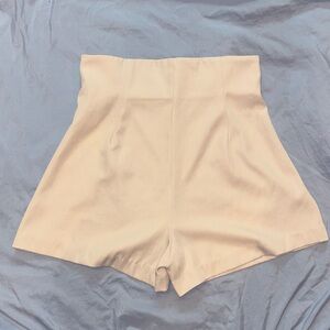 Elegant High Waist Women's Cream Shorts